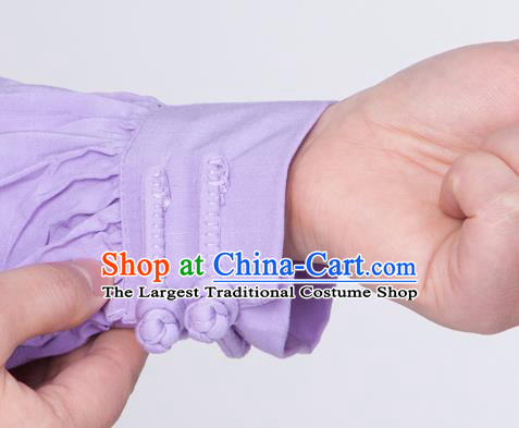 China Traditional Tai Chi Training Costume Kung Fu Lilac Flax Uniforms Martial Arts Embroidered Clothing