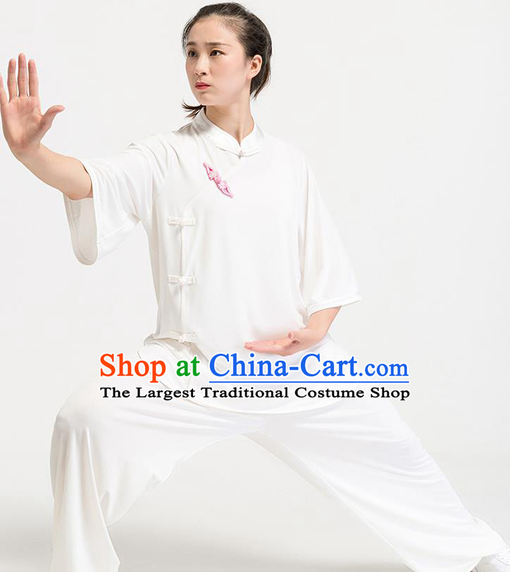 China Summer Tai Chi Training Costume Traditional Martial Arts Clothing Kung Fu White Uniforms