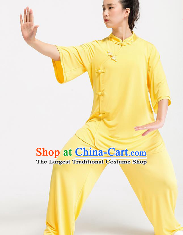 China Traditional Martial Arts Clothing Kung Fu Yellow Uniforms Summer Tai Chi Training Costume