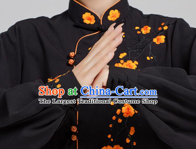 China Tai Chi Clothing Martial Arts Printing Plum Blossom Black Uniforms Kung Fu Costume