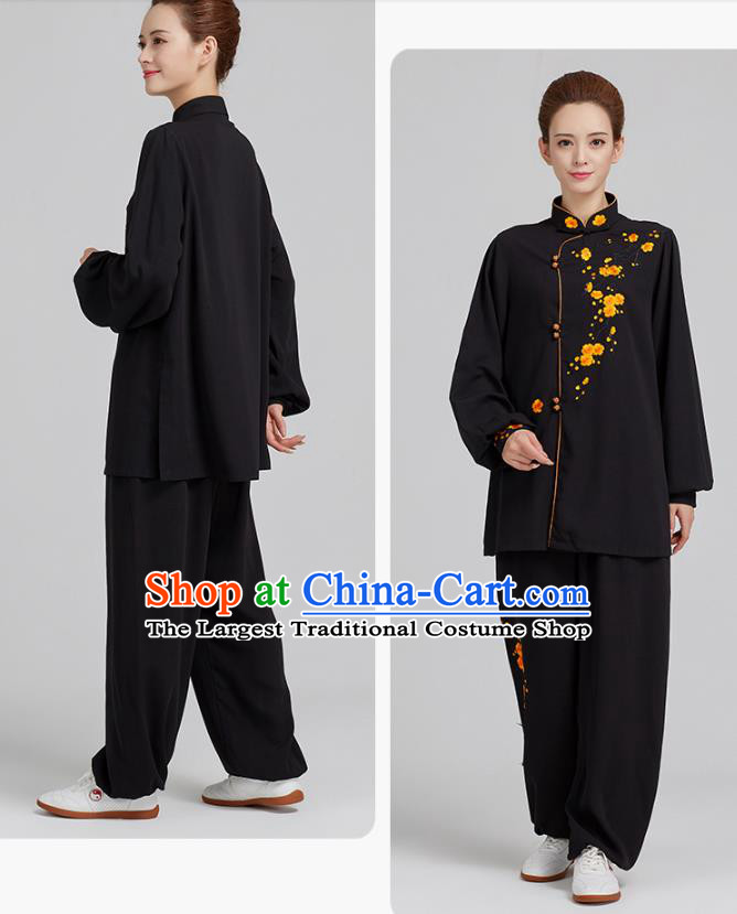 China Tai Chi Clothing Martial Arts Printing Plum Blossom Black Uniforms Kung Fu Costume
