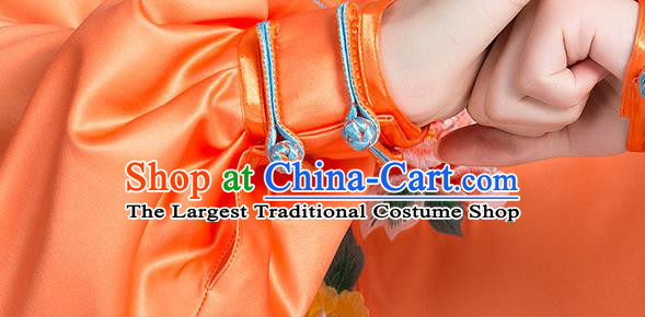China Traditional Embroidered Phoenix Peony Orange Satin Uniforms Kung Fu Tai Chi Clothing