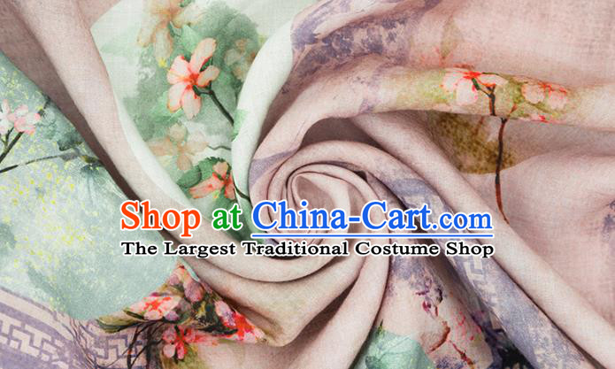 China Tai Chi Upper Outer Garment Top Kung Fu Costume Tang Suit Printing Mangnolia Light Pink Flax Shirt