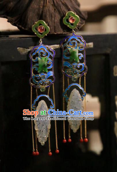 Handmade Chinese Blueing Orchids Ear Accessories Traditional Culture Jewelry Cheongsam Jadeite Earrings