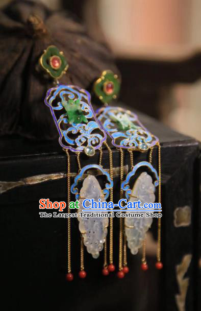 Handmade Chinese Blueing Orchids Ear Accessories Traditional Culture Jewelry Cheongsam Jadeite Earrings