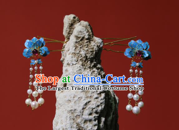 Chinese Handmade Garnet Hairpin Traditional Hair Jewelry Ancient Qing Dynasty Palace Lady Tassel Hair Stick