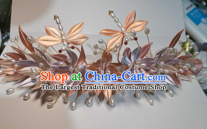 Chinese Handmade Silk Lotus Hairpin Traditional Hair Jewelry Ancient Song Dynasty Princess Pearls Dragonfly Hair Crown