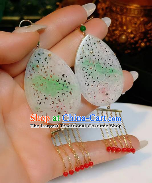 Handmade Chinese Jadeite Ear Accessories Traditional Culture Jewelry Cheongsam Silver Earrings