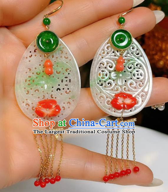 Handmade Chinese Jadeite Ear Accessories Traditional Culture Jewelry Cheongsam Silver Earrings