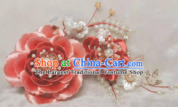 China Traditional Soong Dynasty Hairpin Hair Accessories Handmade Ancient Princess Pink Peony Hair Stick