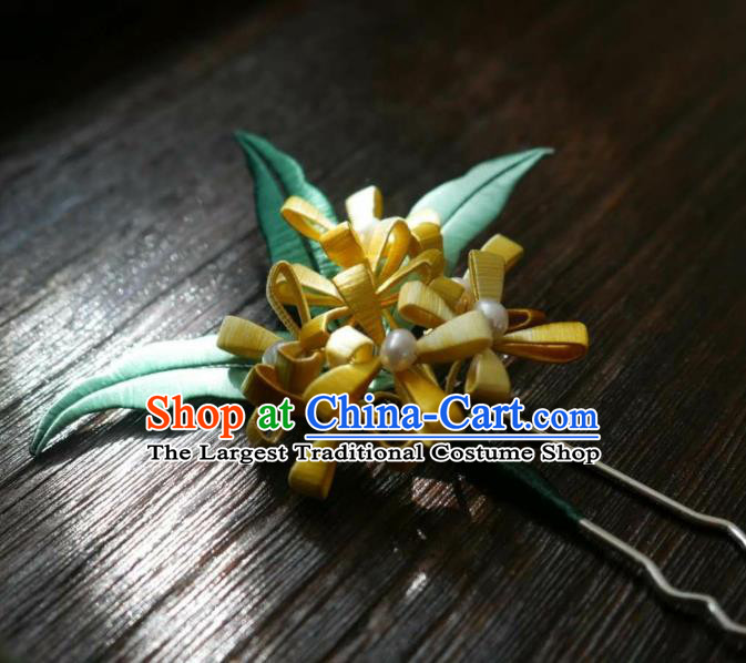 China Traditional Hair Accessories Ming Dynasty Silk Osmanthus Hairpin Handmade Ancient Princess Hair Stick