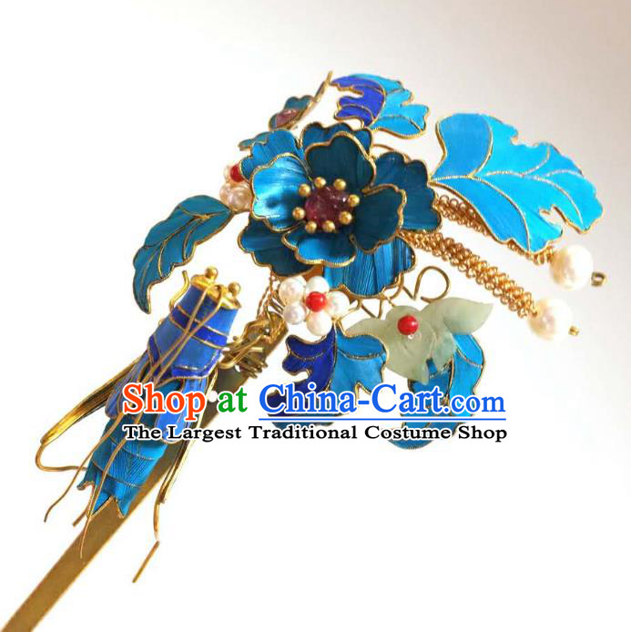 China Traditional Court Hair Accessories Qing Dynasty Hairpin Handmade Ancient Empress Blueing Cricket Hair Stick