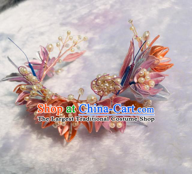 China Song Dynasty Hairpin Traditional Pearls Hair Accessories Handmade Ancient Princess Silk Flowers Hair Clasp