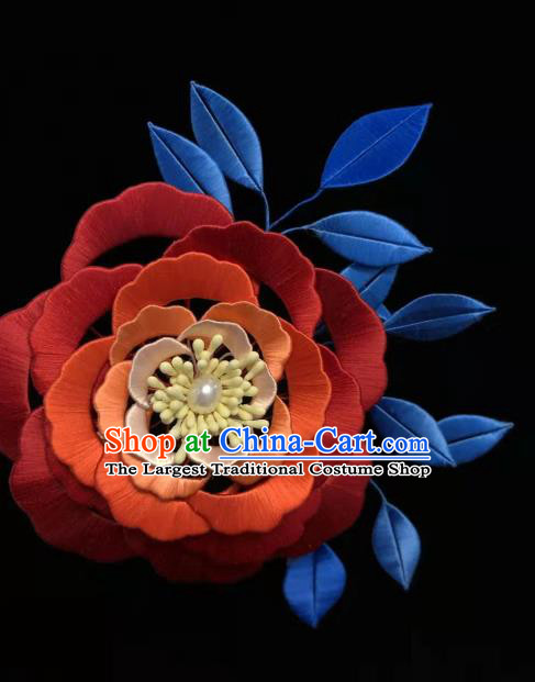 China Handmade Ancient Princess Silk Hair Stick Traditional Hair Accessories Song Dynasty Red Camellia Hairpin