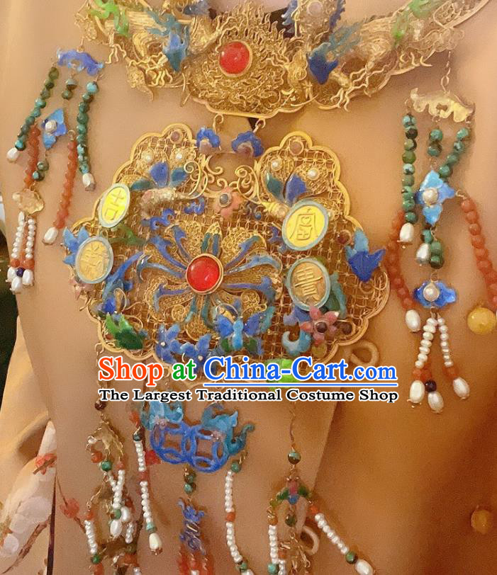 China Traditional Cloisonne Necklace Accessories Handmade Filigree Necklet Pearls Tassel Pendant