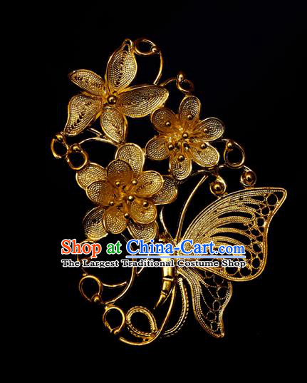 China Handmade Ming Dynasty Golden Butterfly Hairpin Traditional Hair Accessories Ancient Empress Hair Stick