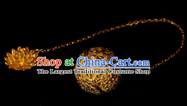 China Traditional Waist Accessories Ancient Princess Golden Lotus Sachet Pendant