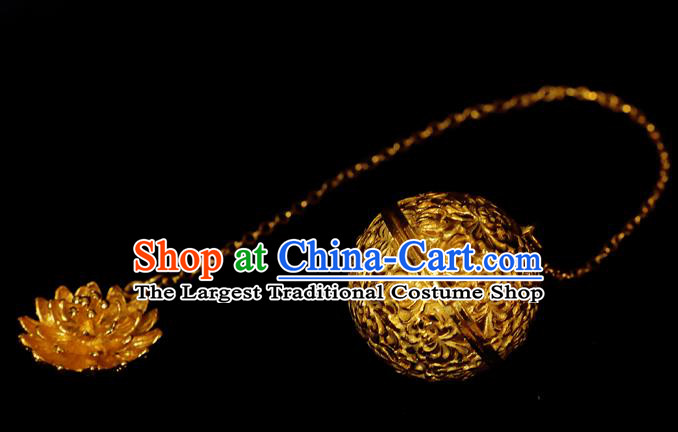 China Traditional Waist Accessories Ancient Princess Golden Lotus Sachet Pendant