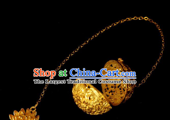 China Traditional Waist Accessories Ancient Princess Golden Lotus Sachet Pendant