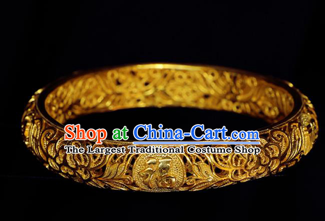 Handmade Chinese Traditional Ming Dynasty Empress Golden Bracelet Accessories Wedding Bangle Jewelry