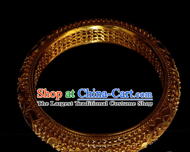 Handmade Chinese Traditional Ming Dynasty Filigree Bracelet Accessories Wedding Golden Bangle Jewelry