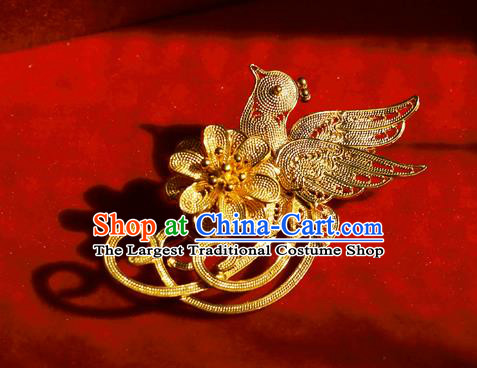Handmade Chinese Traditional Golden Flower Bird Brooch Accessories Wedding Cheongsam Breastpin Jewelry