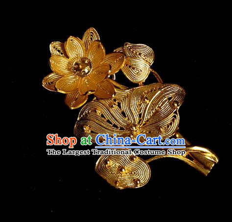 Handmade Chinese Cheongsam Golden Lotus Brooch Accessories Traditional Wedding Breastpin Jewelry