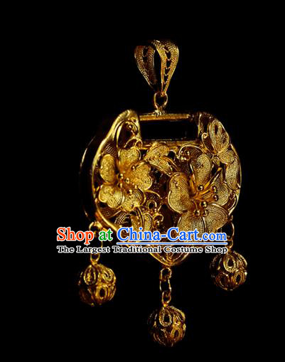 China Traditional Ming Dynasty Necklace Accessories Ancient Princess Golden Necklet Pendant