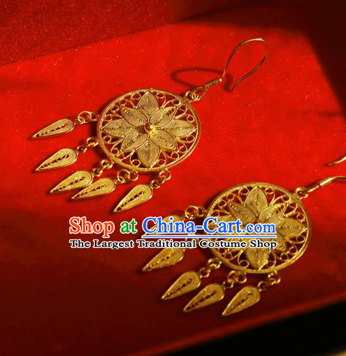 Chinese Traditional Handmade Golden Dreamcatcher Earrings Accessories National Cheongsam Ear Jewelry
