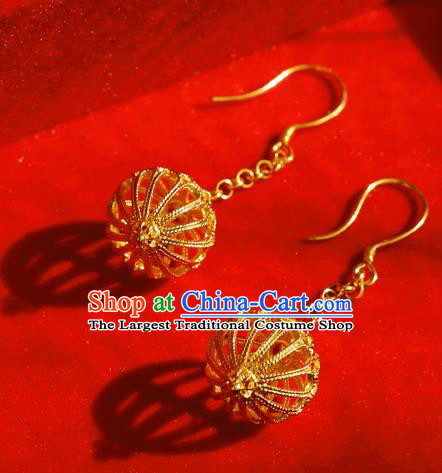 Chinese National Cheongsam Ear Jewelry Traditional Handmade Golden Earrings Accessories
