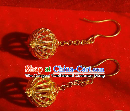 Chinese National Cheongsam Ear Jewelry Traditional Handmade Golden Earrings Accessories