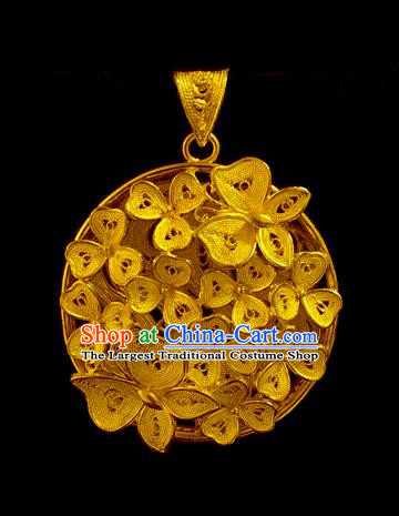 China Traditional Ming Dynasty Golden Necklace Accessories Ancient Princess Filigree Butterfly Flowers Necklet Pendant