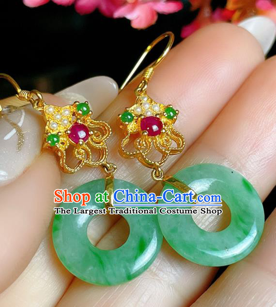 Handmade Chinese National Pearls Ear Accessories Traditional Culture Jadeite Jewelry Cheongsam Earrings