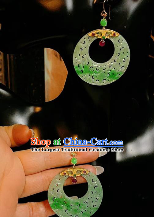 Chinese National Jadeite Earrings Traditional Jewelry Handmade Tourmaline Ear Accessories
