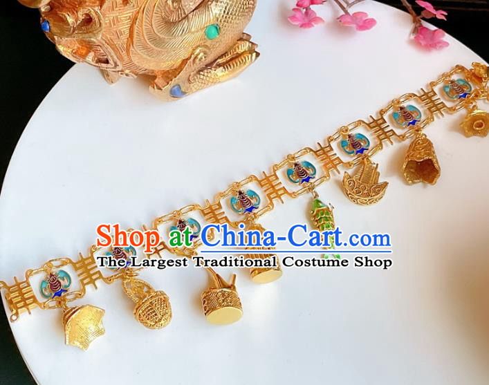 Handmade Chinese Golden Basket Bracelet Accessories Traditional Culture Jewelry Cloisonne Bat Bangle