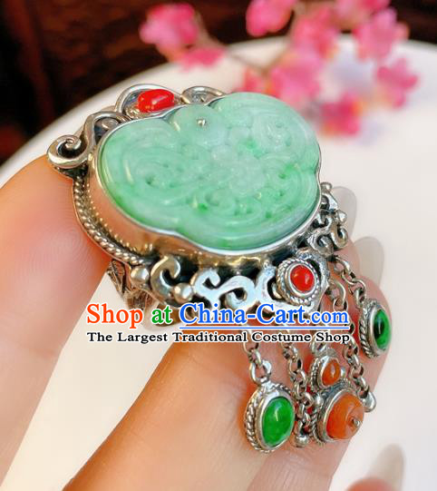 Top Chinese National Silver Tassel Ring Jewelry Traditional Handmade Accessories Jade Circlet