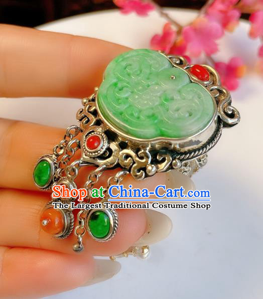 Top Chinese National Silver Tassel Ring Jewelry Traditional Handmade Accessories Jade Circlet