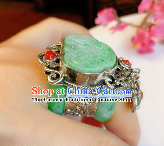Top Chinese National Silver Tassel Ring Jewelry Traditional Handmade Accessories Jade Circlet
