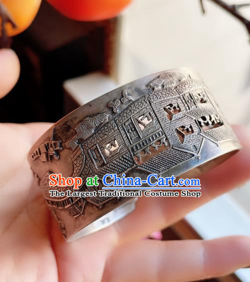 Handmade Chinese Silver Carving Bracelet Accessories Traditional Culture Jewelry Bangle