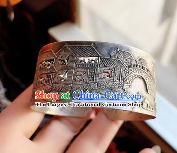 Handmade Chinese Silver Carving Bracelet Accessories Traditional Culture Jewelry Bangle