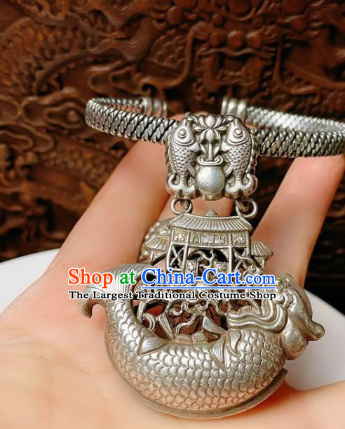 Handmade Chinese Silver Carp Bracelet Accessories Traditional Culture Jewelry National Carving Bangle