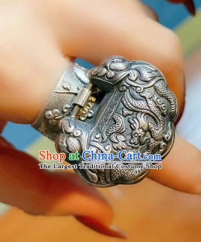 Chinese National Carving Dragon Ring Jewelry Traditional Handmade Accessories Retro Silver Circlet