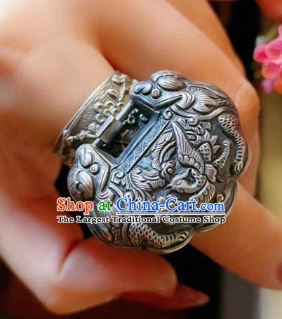 Chinese National Carving Dragon Ring Jewelry Traditional Handmade Accessories Retro Silver Circlet