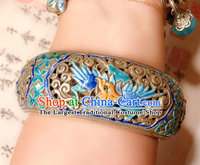 Handmade Chinese Blueing Silver Bracelet Accessories Traditional Culture Jewelry National Carving Dragon Bangle