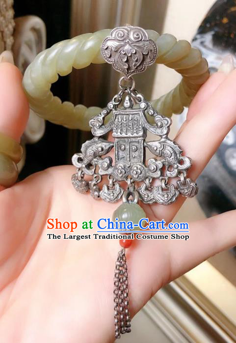 Handmade Chinese Hetian Jade Bracelet Accessories Traditional Culture Jewelry National Silver Pendant Bangle