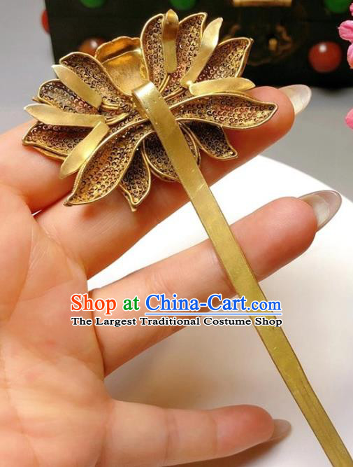 China Traditional Hair Accessories Handmade Qing Dynasty Filigree Lotus Hair Stick Classical Ruby Hairpin
