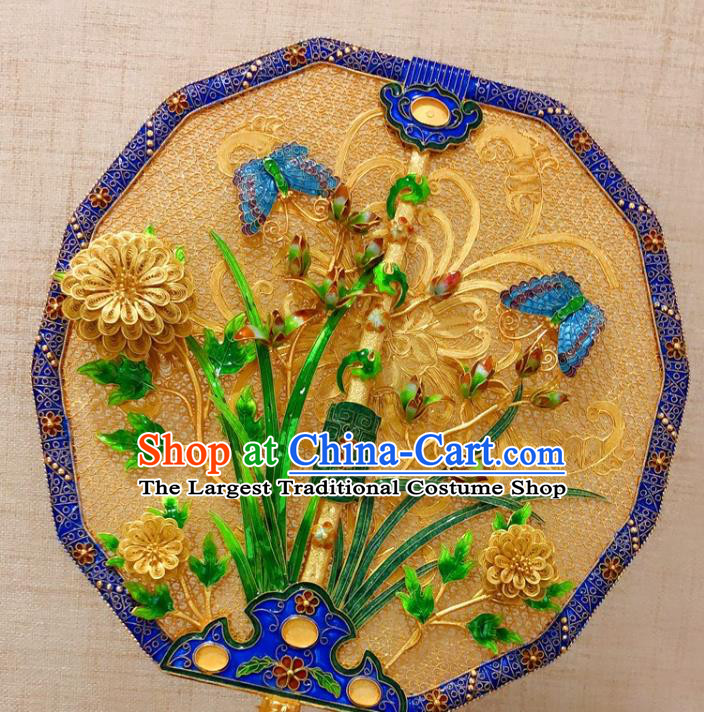 China Traditional Collection Qing Dynasty Palace Fan Handmade Ancient Imperial Consort Cloisonne Fan