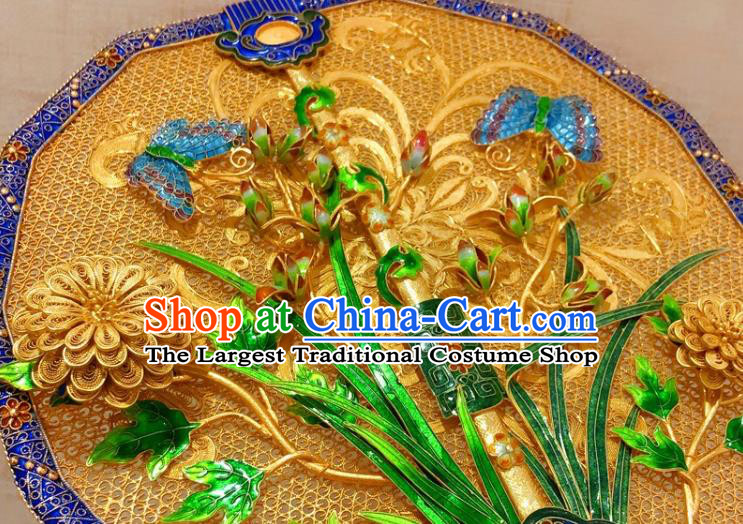 China Traditional Collection Qing Dynasty Palace Fan Handmade Ancient Imperial Consort Cloisonne Fan