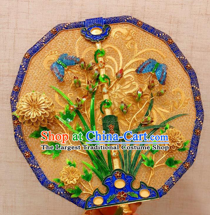 China Traditional Collection Qing Dynasty Palace Fan Handmade Ancient Imperial Consort Cloisonne Fan
