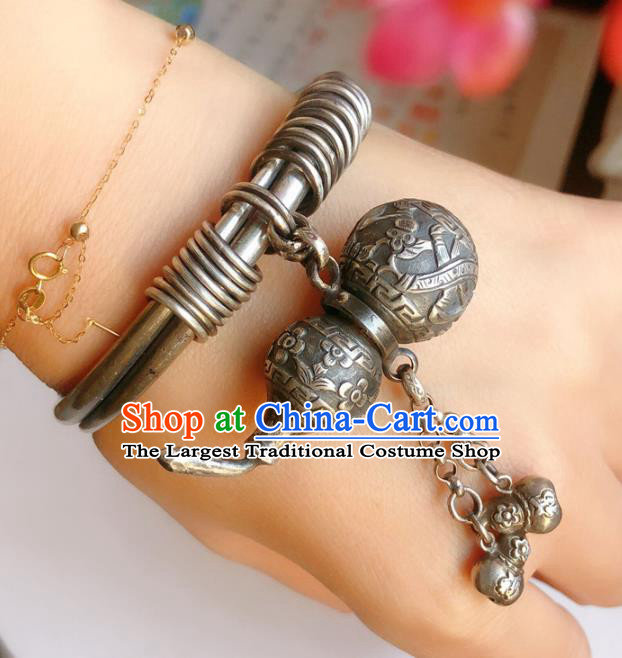 Handmade Chinese Bracelet Accessories Traditional Culture Jewelry National Silver Gourd Pendant Bangle